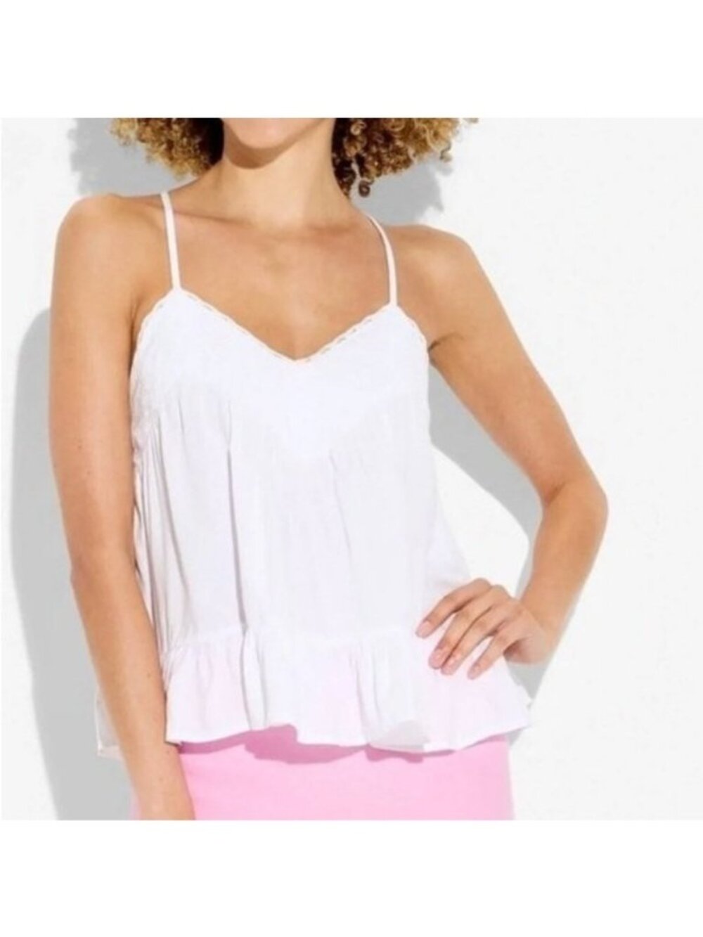 Wild Fable Women's White Lace Trim Ruffle Hem Cami Boho Top READ Size XS